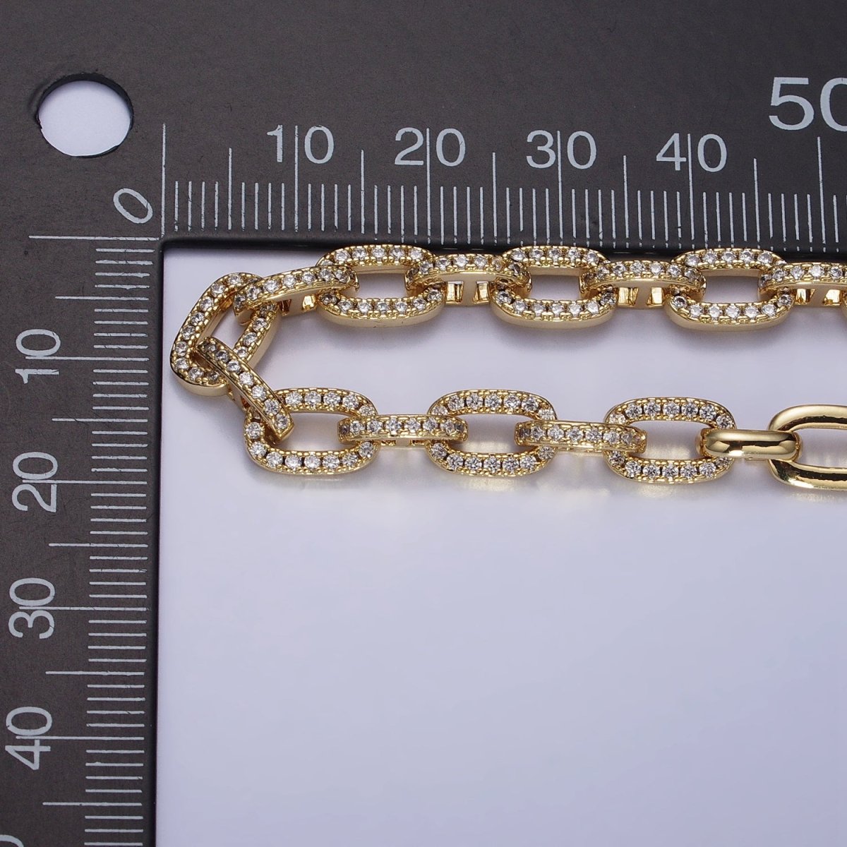 24K Gold Filled 6.5mm Half Micro Paved CZ Paperclip 17 Inch Chain Necklace in Gold & Silver | WA-1674 WA-1675 Clearance Pricing