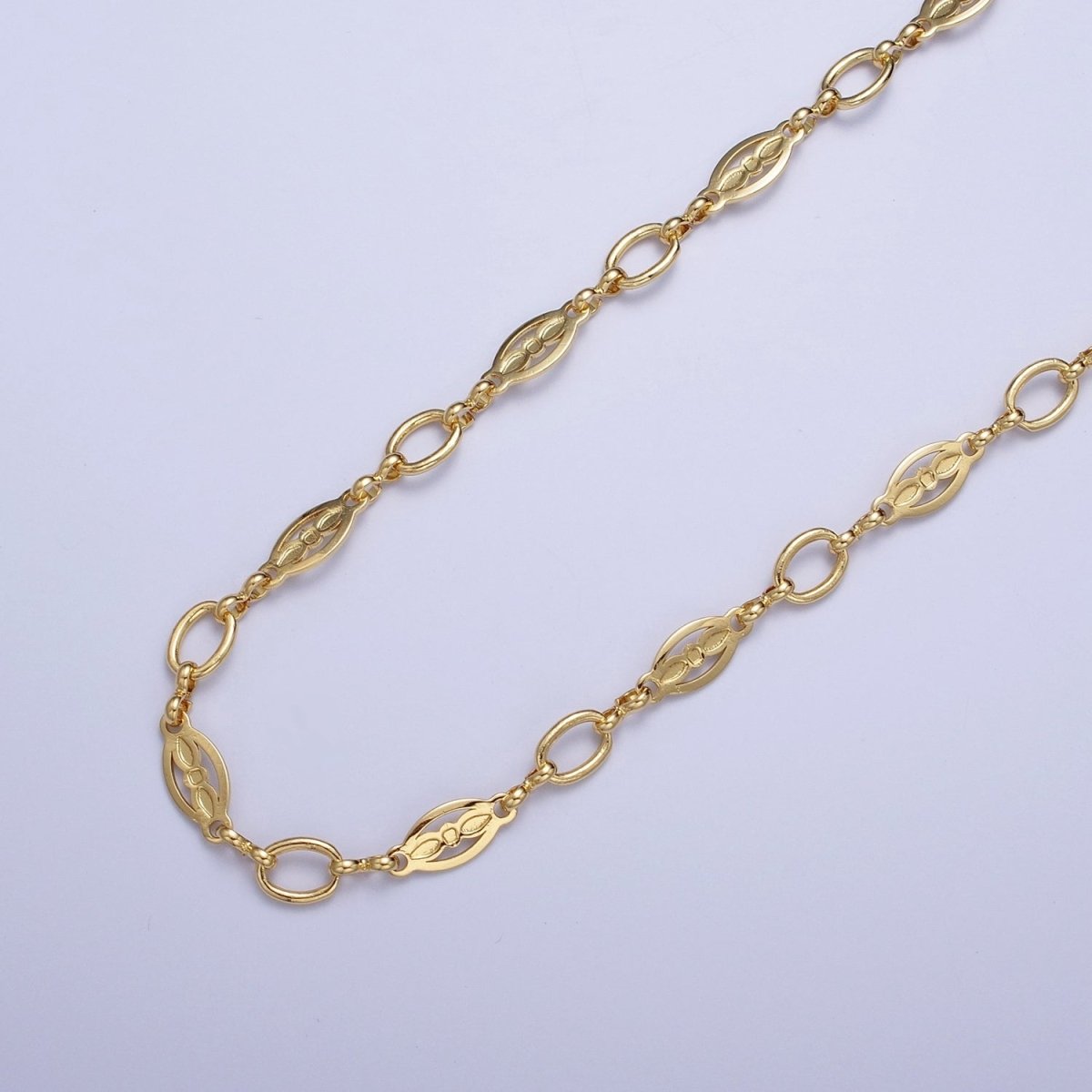 24K Gold Filled 6mm Cable Designed Outline Connector Unfinished Chain Bulk by Yard | ROLL-851 Clearance Pricing