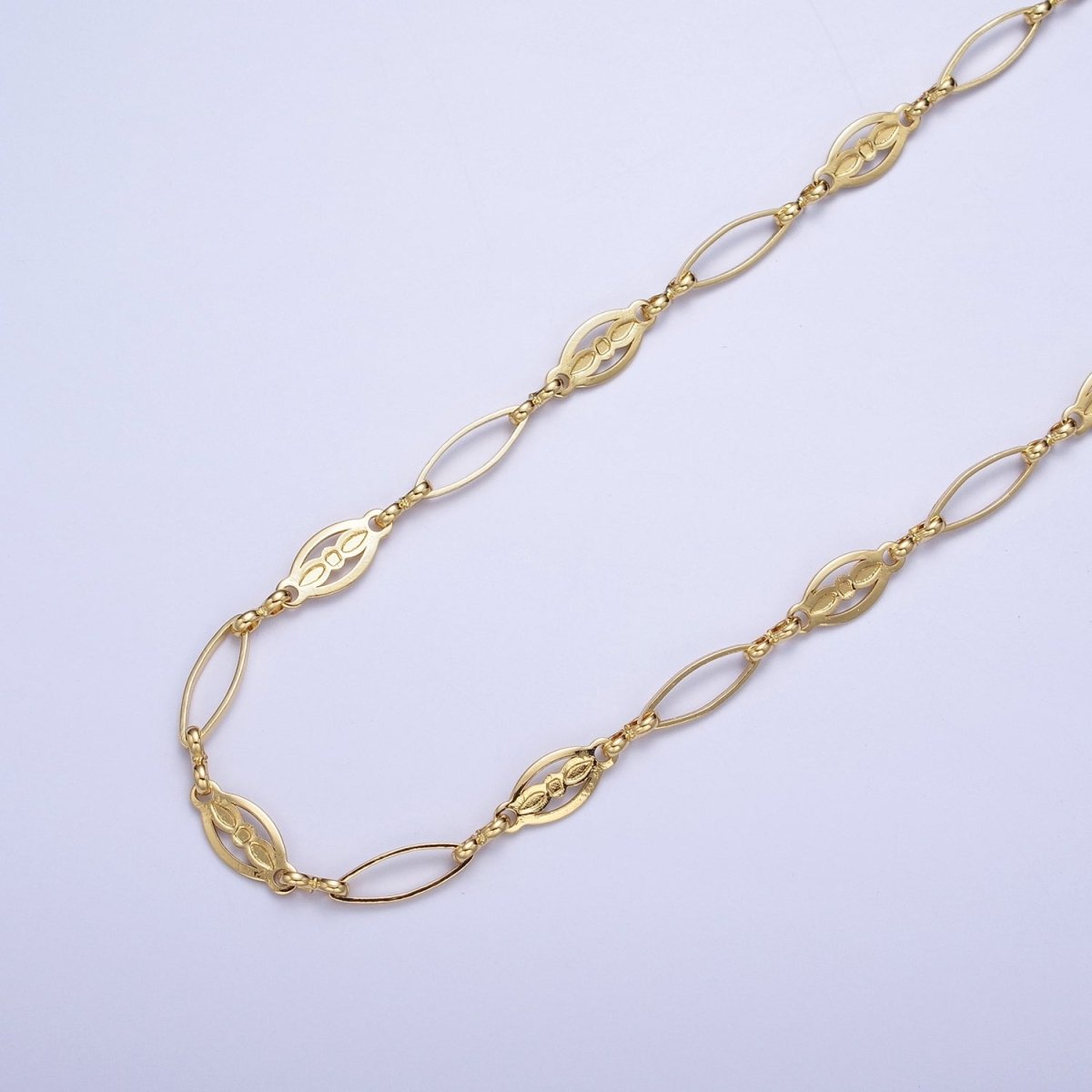 24K Gold Filled 6mm Designed Sharp Oval Outline Bulk Jewelry Making Unfinished Chain by Yard | ROLL-847 Clearance Pricing