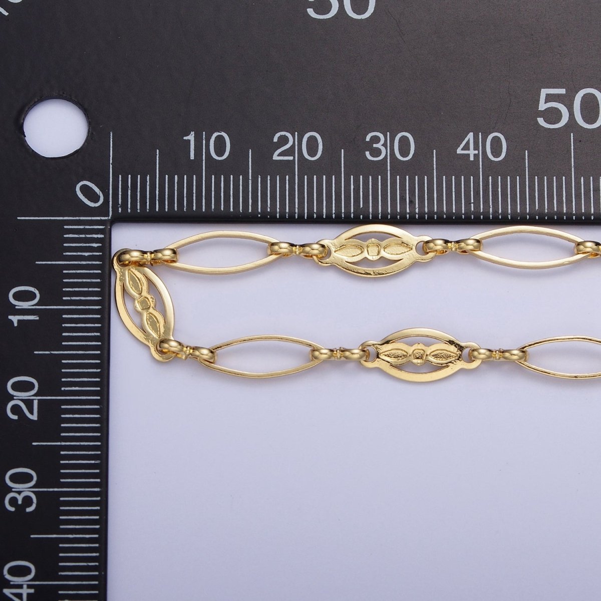 24K Gold Filled 6mm Designed Sharp Oval Outline Bulk Jewelry Making Unfinished Chain by Yard | ROLL-847 Clearance Pricing
