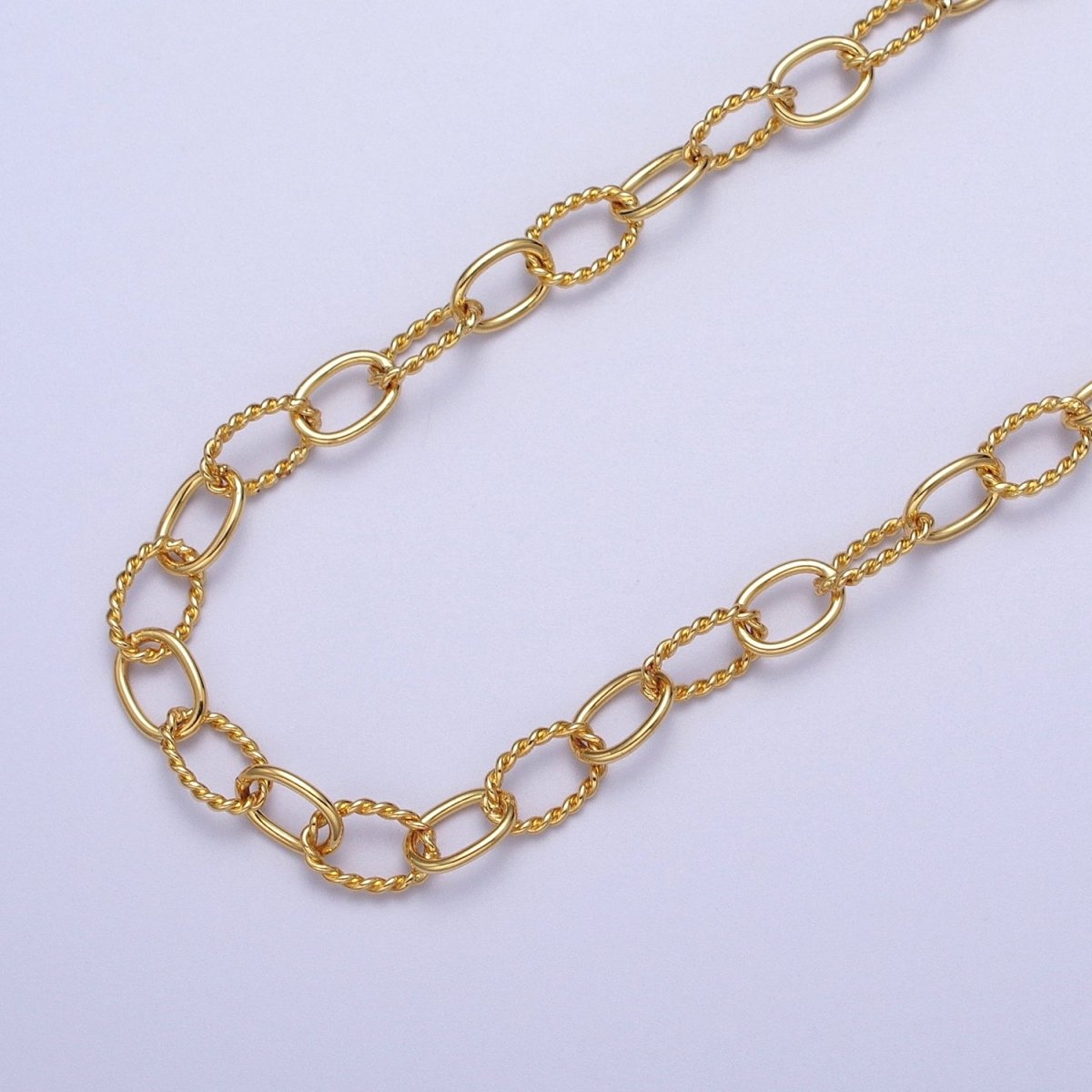 24K Gold Filled 6mm Designed Twisted Oval Cable Unfinished Chain by Yard | ROLL-1027 Clearance Pricing