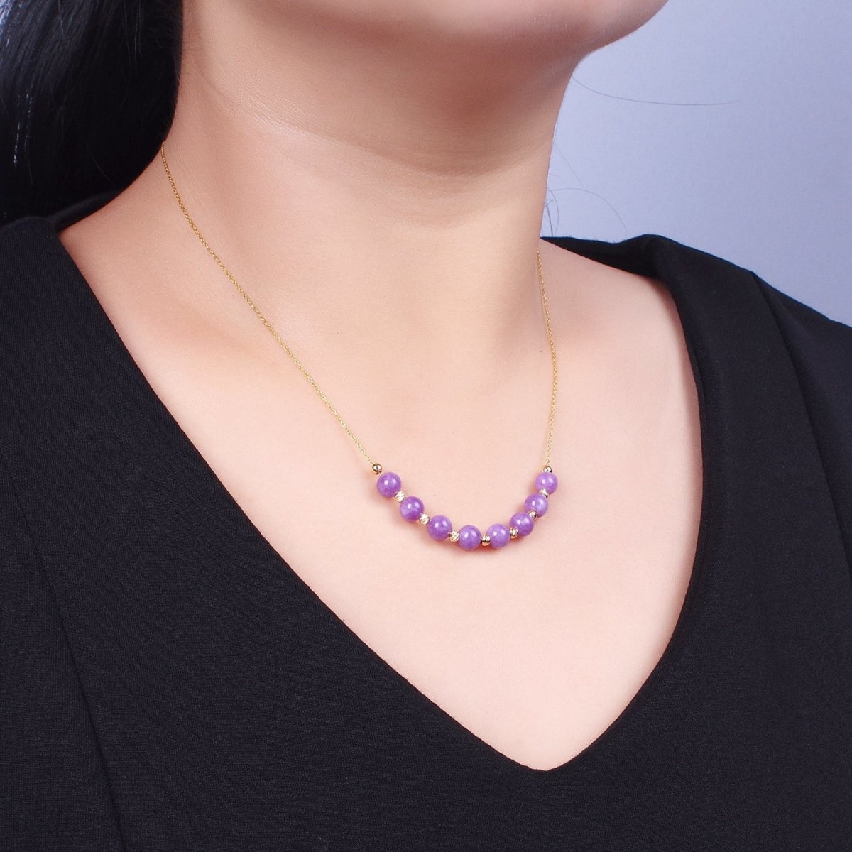 24K Gold Filled 6mm Natural Gemstone Beads 18.5 Inch Chain Necklace | WA-1245 - WA-1256 Clearance Pricing