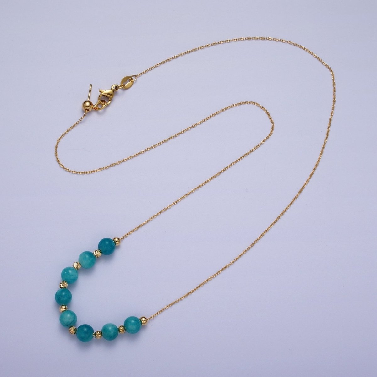 24K Gold Filled 6mm Natural Gemstone Beads 18.5 Inch Chain Necklace | WA-1245 - WA-1256 Clearance Pricing