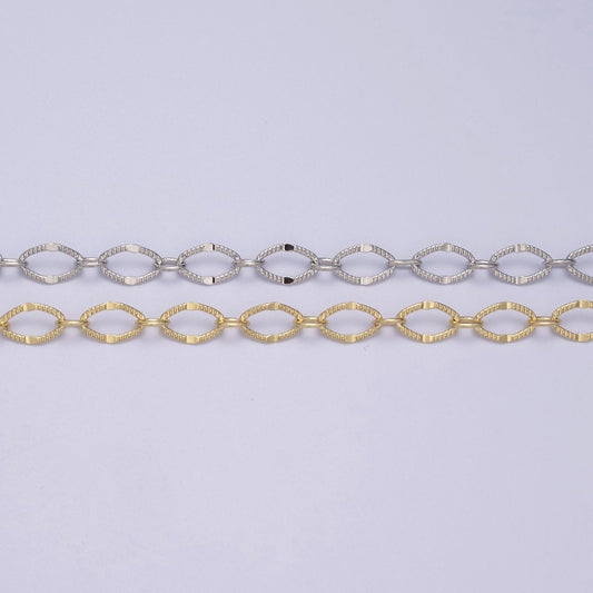 24K Gold Filled  6mm Width Textured Cable Chain, Silver Unique Cable Wholesale Bulk Chain For Jewelry Making | ROLL-596, ROLL-597 Clearance Pricing