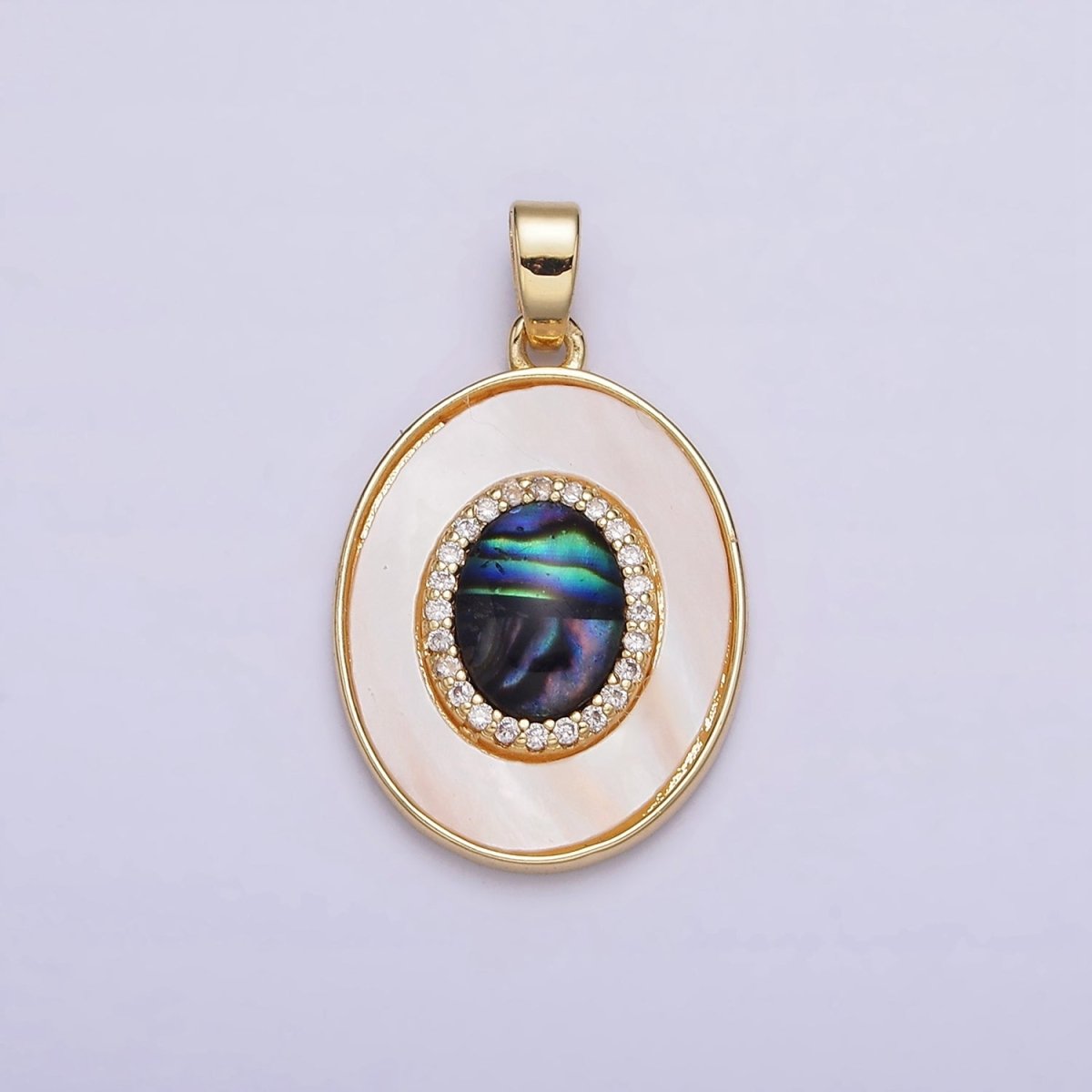 24K Gold Filled Abalone Micro Paved CZ Shell Pearl Oval Pendant | AA567