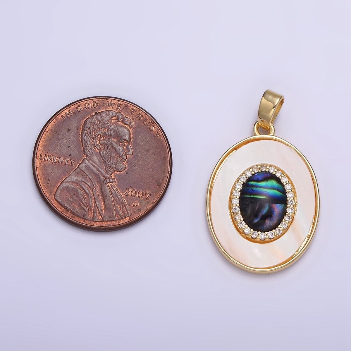 24K Gold Filled Abalone Micro Paved CZ Shell Pearl Oval Pendant | AA567