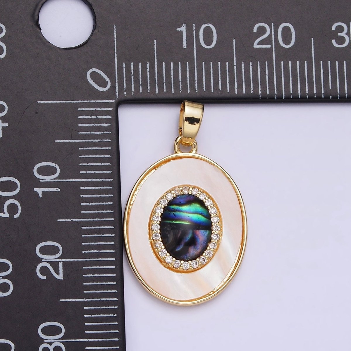 24K Gold Filled Abalone Micro Paved CZ Shell Pearl Oval Pendant | AA567