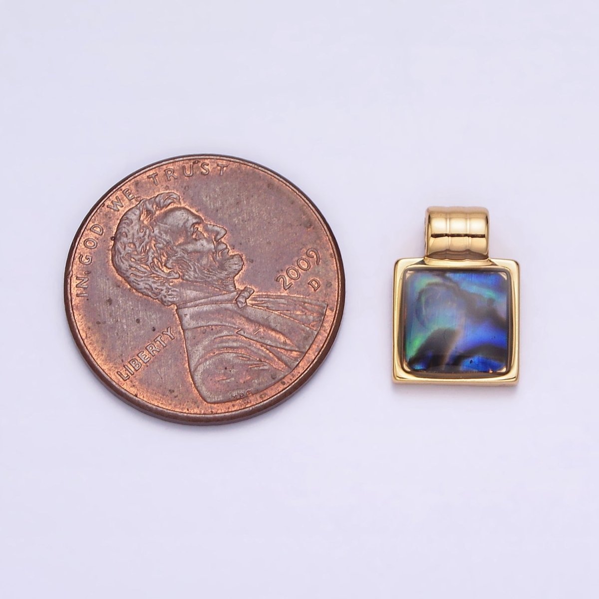 24K Gold Filled Abalone Square Tag Triple Lined Bail Pendant | AA563