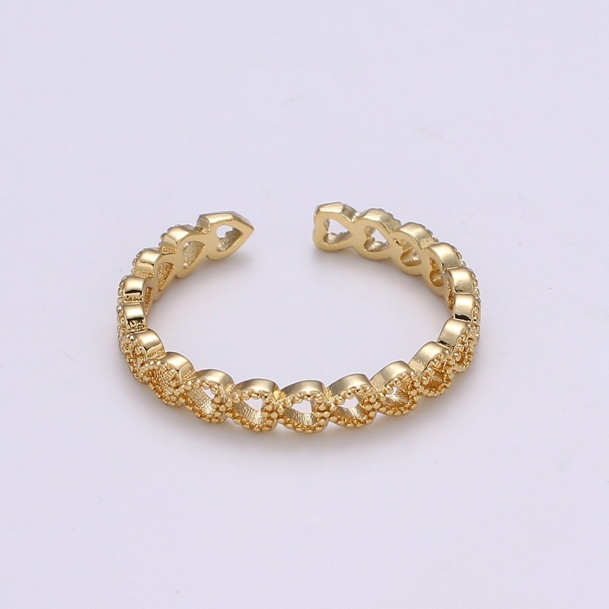 24k Gold Filled Adjustable Open Ring Heart Ring Love Ring With Micro CZ Stones For Jewelry Making Supplies R329