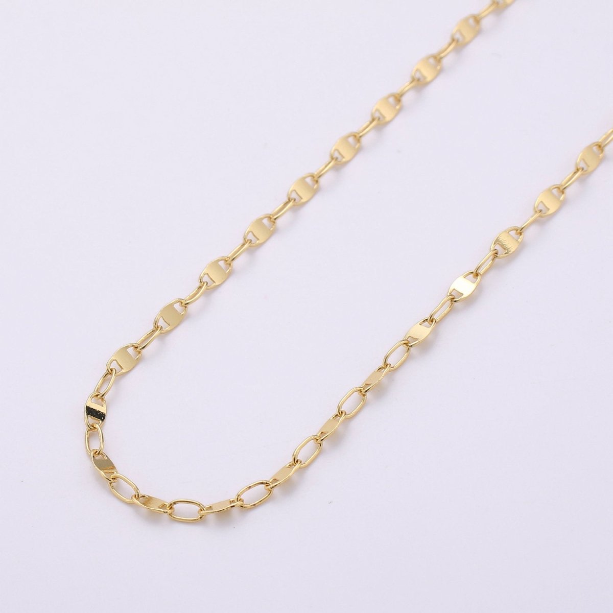 OS 24K Gold Filled Anchor MARINER Chain, 3mm Flat Shiny Link Bracelet, Anklet or Necklace, Jewelry for Men and Women Necklace Component, CABLE Chain | ROLL-158