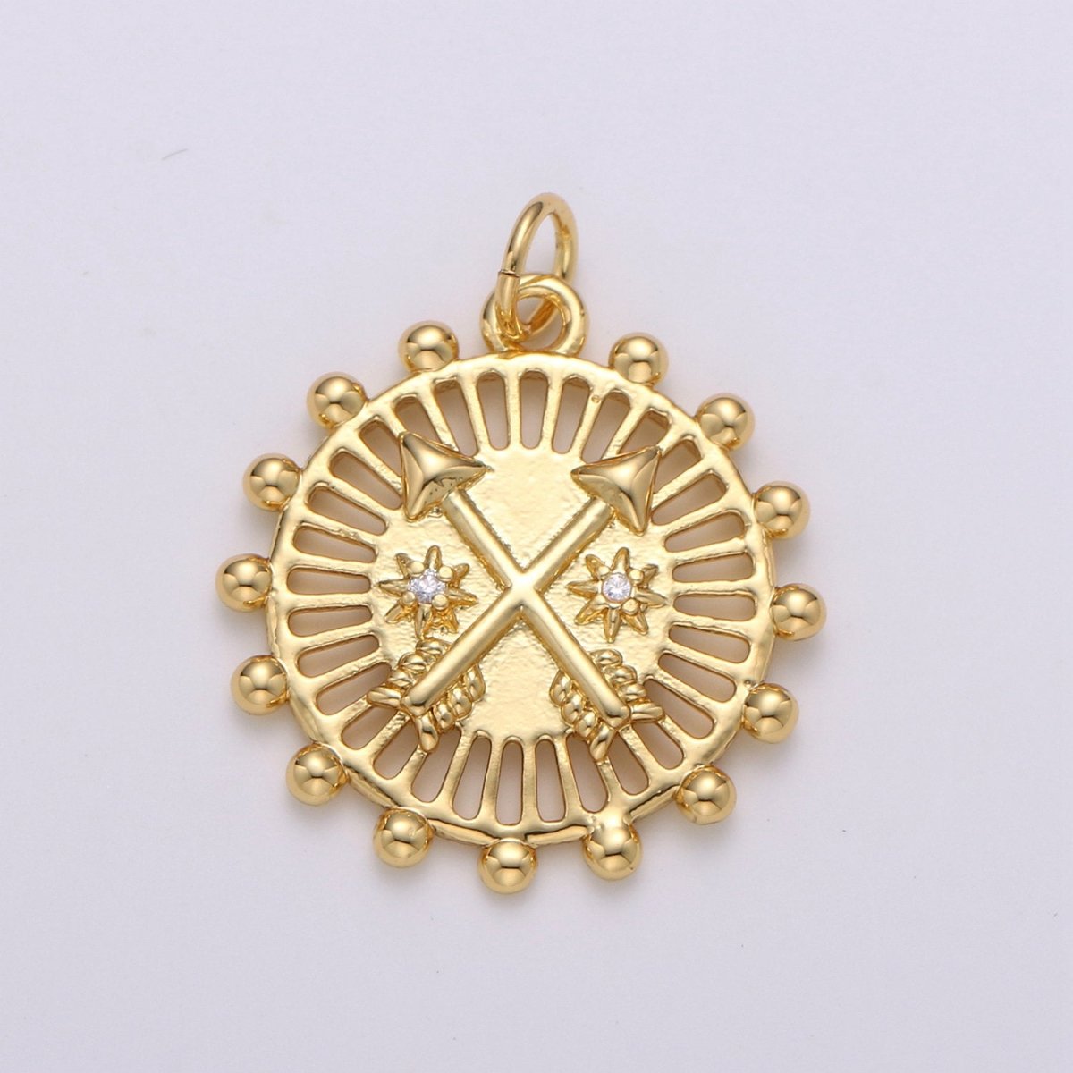 24K Gold Filled Arrow Medallion Pendant, Dainty Arrow Medallion Necklace, Gold Geometric Symbol Medallion Necklace Component D-351