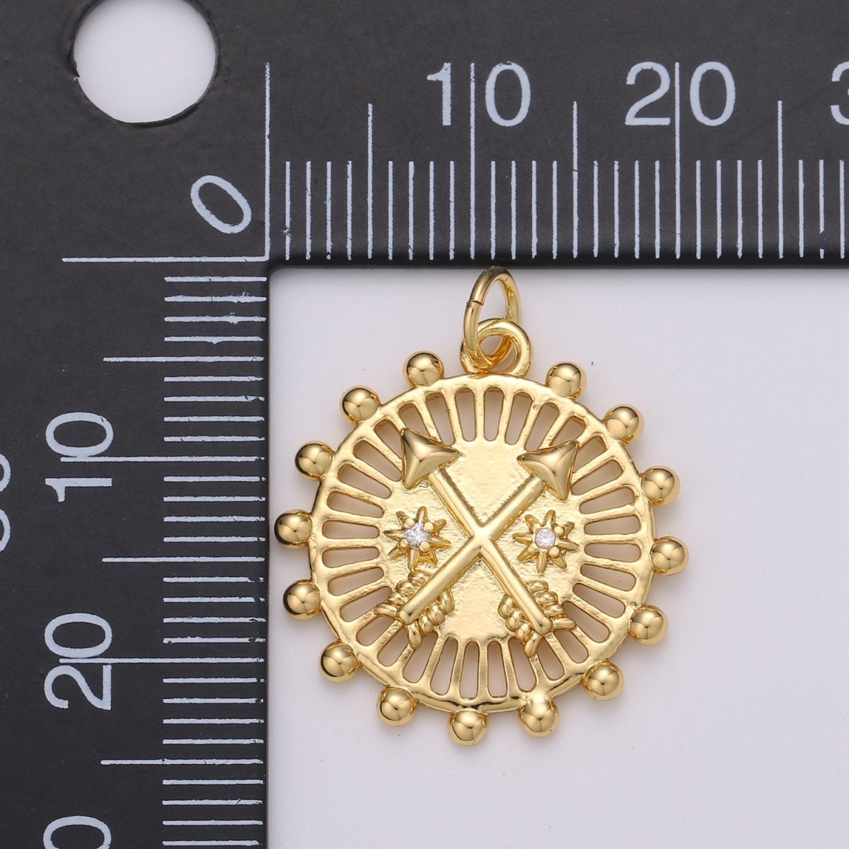 24K Gold Filled Arrow Medallion Pendant, Dainty Arrow Medallion Necklace, Gold Geometric Symbol Medallion Necklace Component D-351