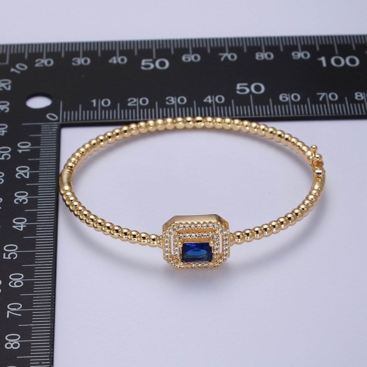 24K Gold Filled Baguette Cubic Zirconia Beaded Bangle Bracelet | WA-1414 - WA-1417 Clearance Pricing