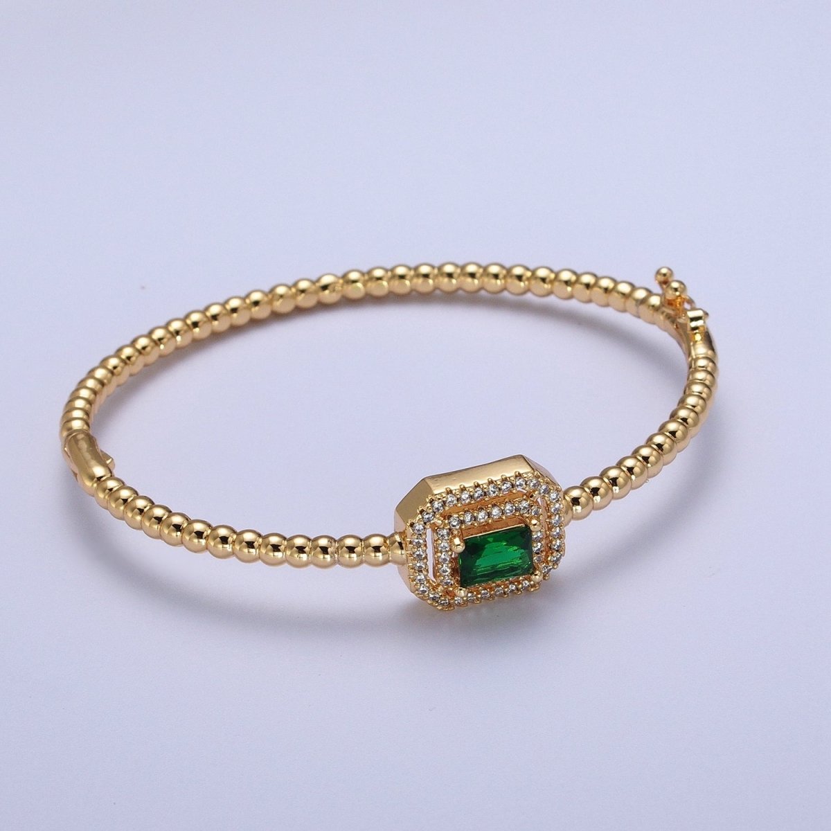 24K Gold Filled Baguette Cubic Zirconia Beaded Bangle Bracelet | WA-1414 - WA-1417 Clearance Pricing