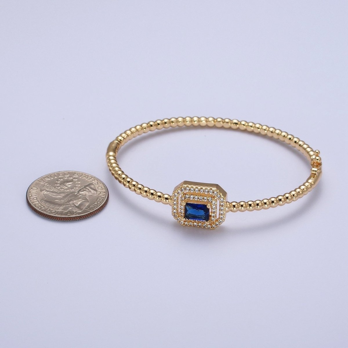24K Gold Filled Baguette Cubic Zirconia Beaded Bangle Bracelet | WA-1414 - WA-1417 Clearance Pricing