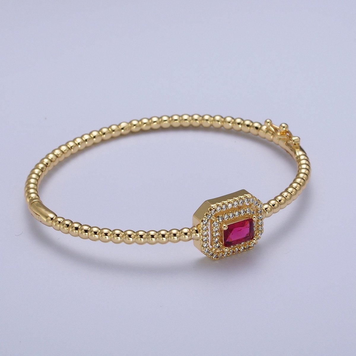 24K Gold Filled Baguette Cubic Zirconia Beaded Bangle Bracelet | WA-1414 - WA-1417 Clearance Pricing