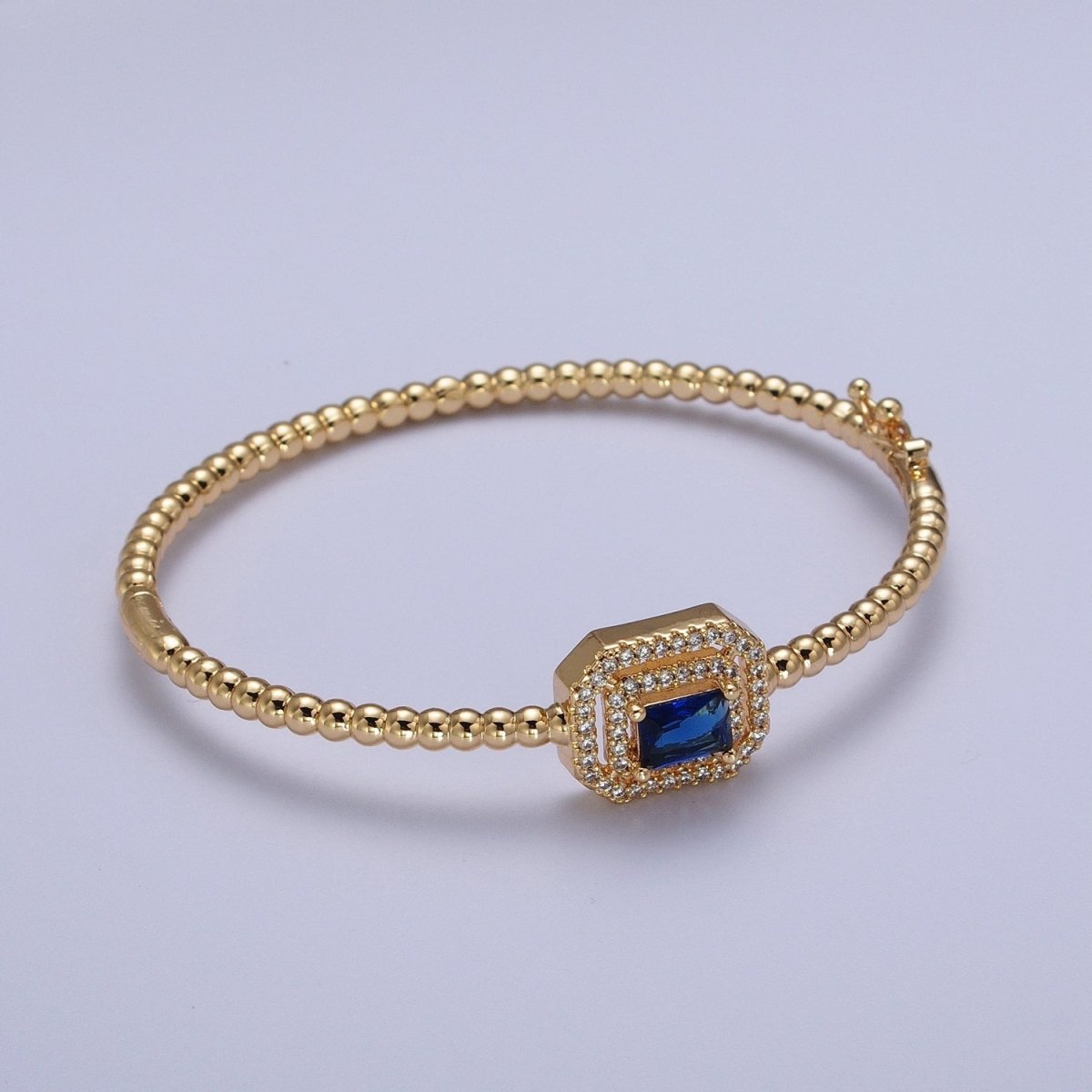 24K Gold Filled Baguette Cubic Zirconia Beaded Bangle Bracelet | WA-1414 - WA-1417 Clearance Pricing