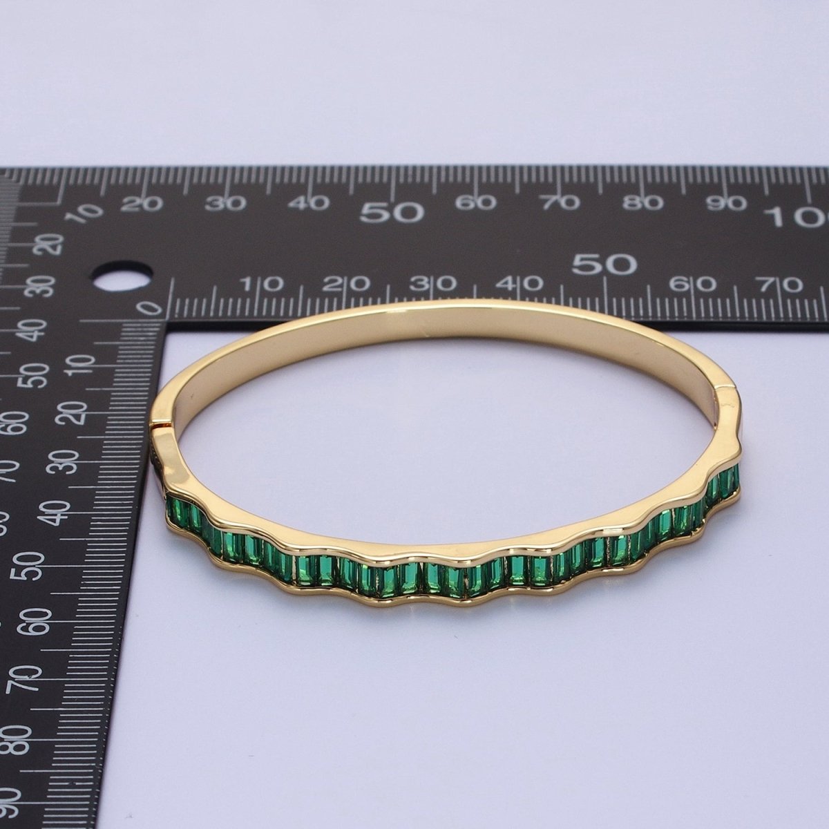 24k Gold Filled  Baguette Geometric Wavy Silver / Gold Bangle Bracelet | WA-1299 WA-1346 WA-1347 Clearance Pricing