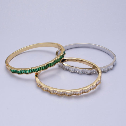 24k Gold Filled  Baguette Geometric Wavy Silver / Gold Bangle Bracelet | WA-1299 WA-1346 WA-1347 Clearance Pricing
