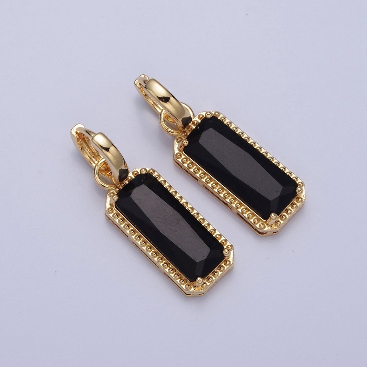 24K Gold Filled Baguette Huggie Hoop, Multicolor CZ Gold Beaded Cocktail Party Earrings V-410-V-418