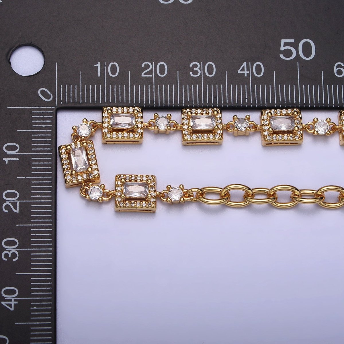 24k Gold Filled Baguette Micro Paved Round CZ Cable Link 17 Inch Chain Necklace in Silver & Gold | WA-1610 WA-1615 Clearance Pricing