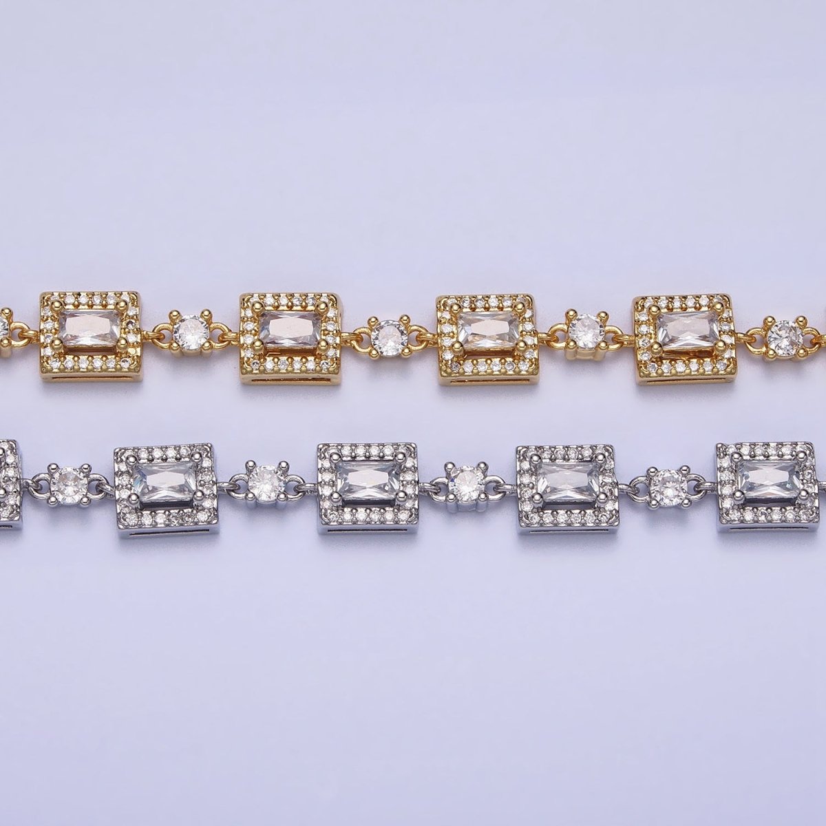 24k Gold Filled Baguette Micro Paved Round CZ Cable Link 17 Inch Chain Necklace in Silver & Gold | WA-1610 WA-1615 Clearance Pricing