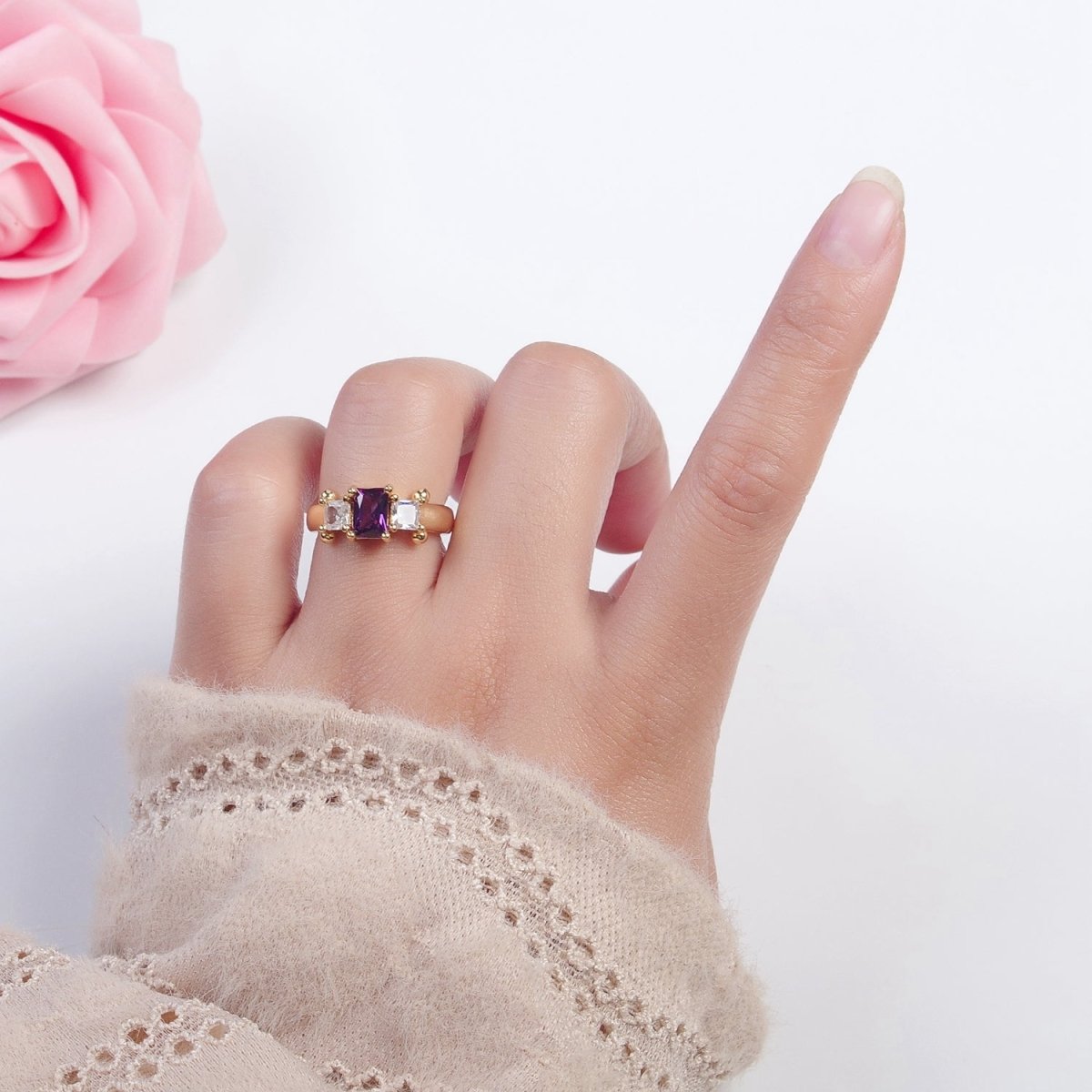 24K Gold Filled Baguette Square Cubic Zirconia CZ Promise Ring O-2272 O-2273 O-2274 O-2275