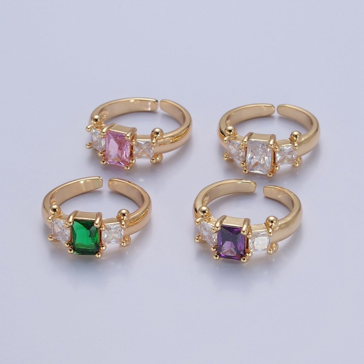 24K Gold Filled Baguette Square Cubic Zirconia CZ Promise Ring O-2272 O-2273 O-2274 O-2275