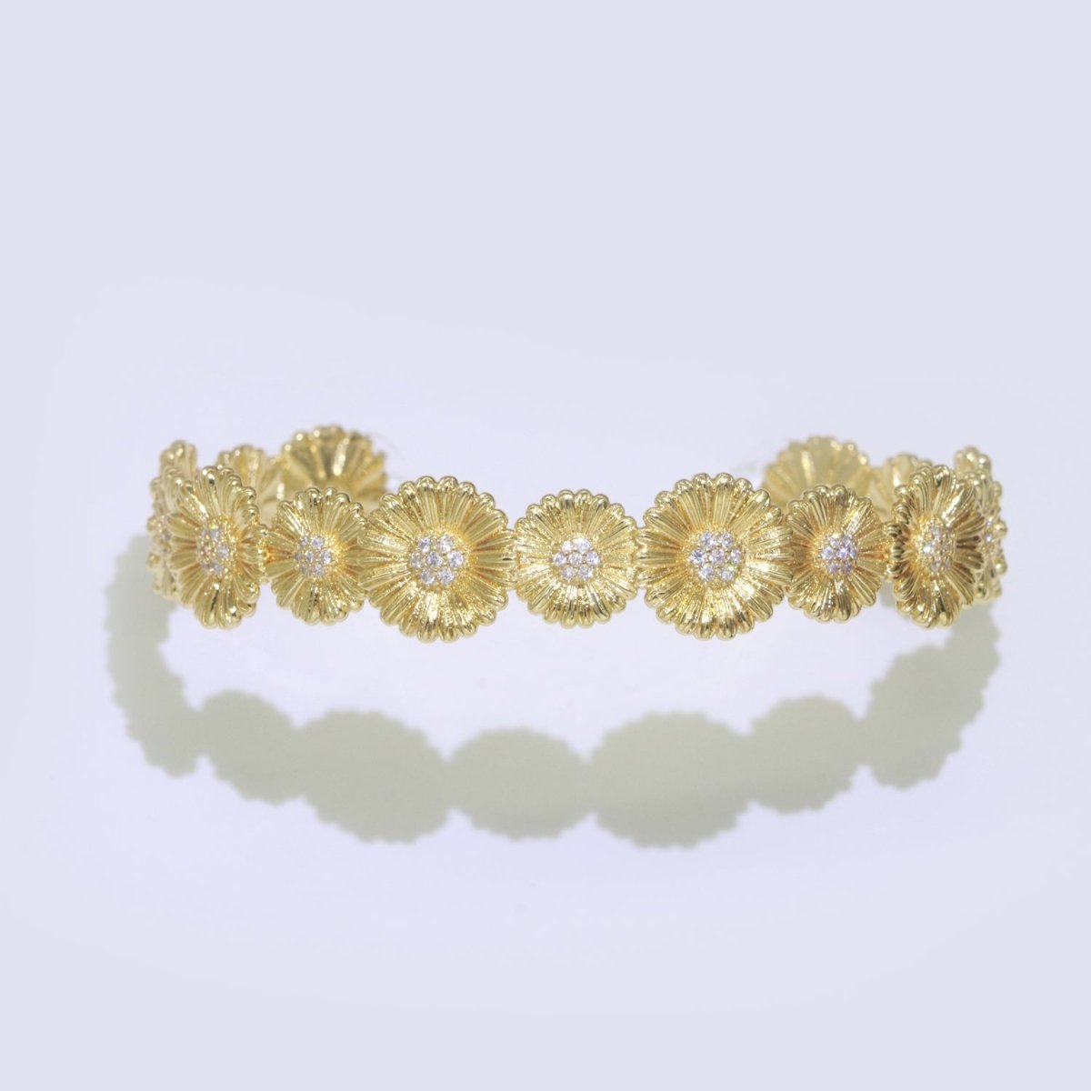 24K Gold Filled Bangle Bracelet Micro Pave Open Adjustable Sun Flower Bracelet Wholesale Stacking Bracelet Fashion Jewelry | WA-043 Clearance Pricing