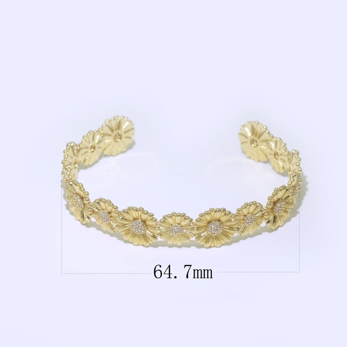 24K Gold Filled Bangle Bracelet Micro Pave Open Adjustable Sun Flower Bracelet Wholesale Stacking Bracelet Fashion Jewelry | WA-043 Clearance Pricing