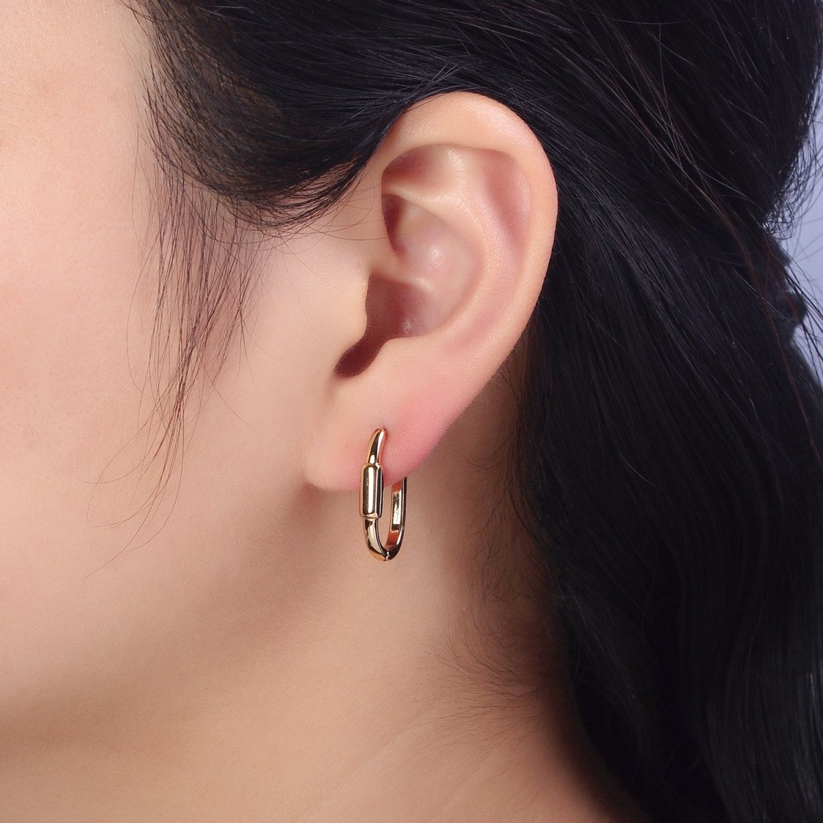 24K Gold Filled Bar 20mm Oblong Hoop Earrings | AB300