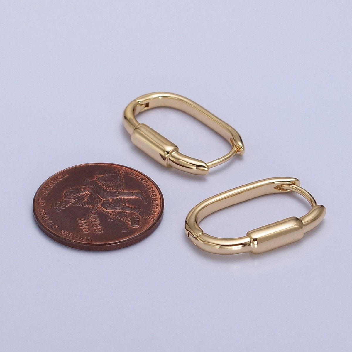 24K Gold Filled Bar 20mm Oblong Hoop Earrings | AB300