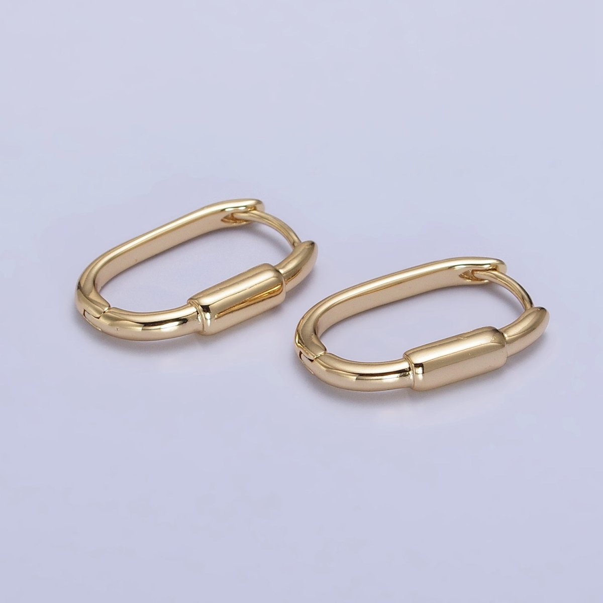 24K Gold Filled Bar 20mm Oblong Hoop Earrings | AB300