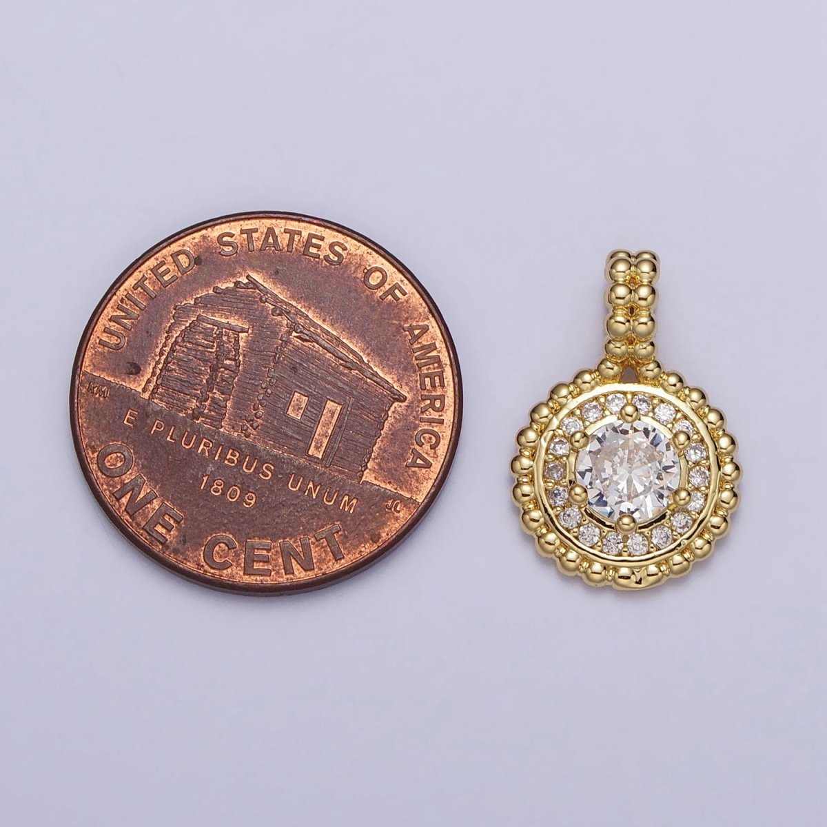 24K Gold Filled Beaded Clear Round Cubic Zirconia CZ Pendant | AA023