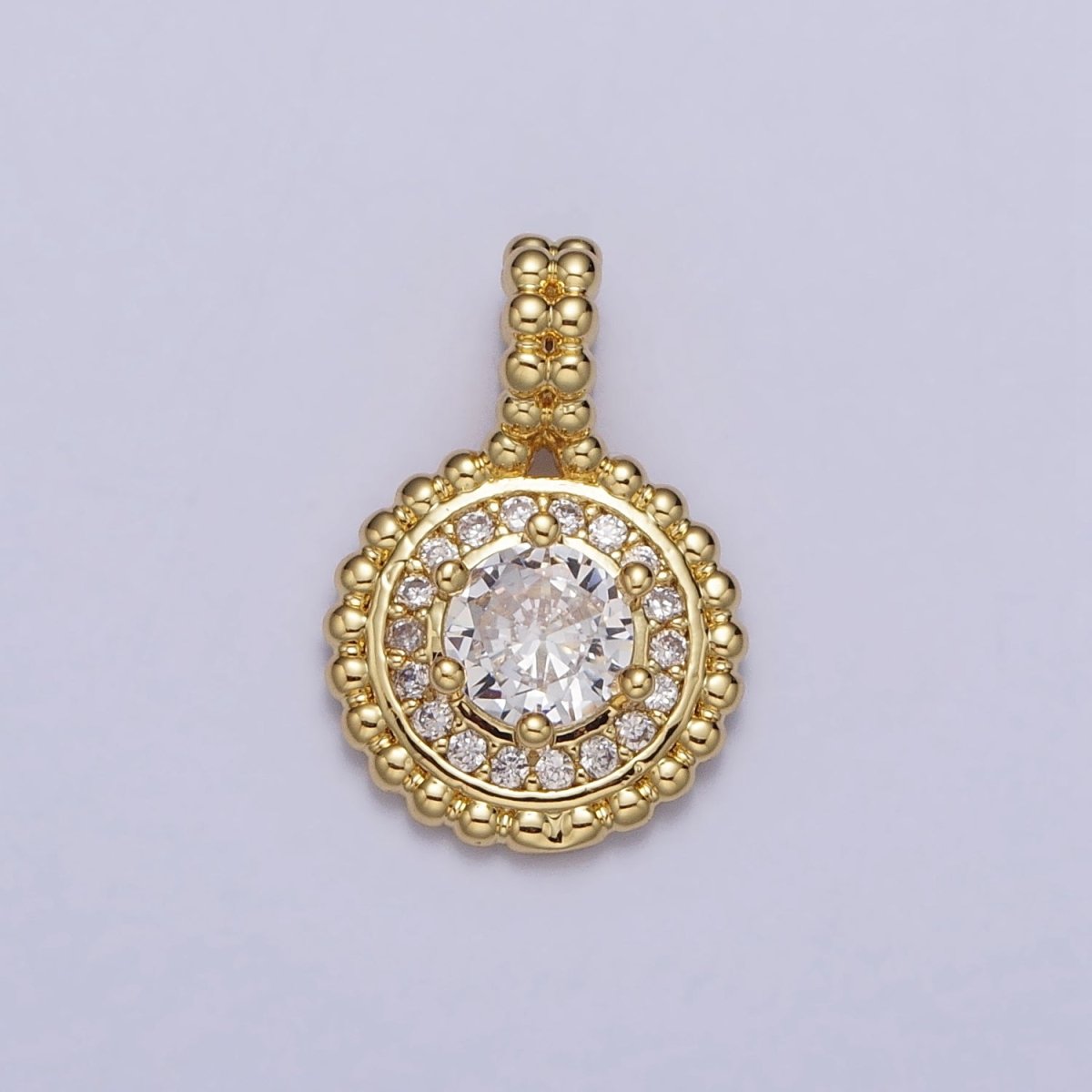 24K Gold Filled Beaded Clear Round Cubic Zirconia CZ Pendant | AA023