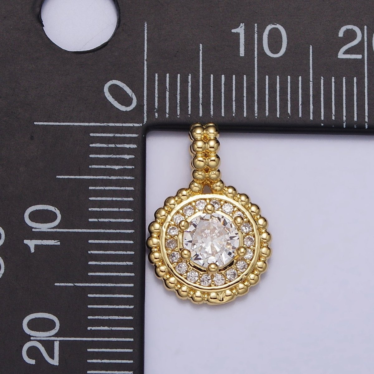 24K Gold Filled Beaded Clear Round Cubic Zirconia CZ Pendant | AA023