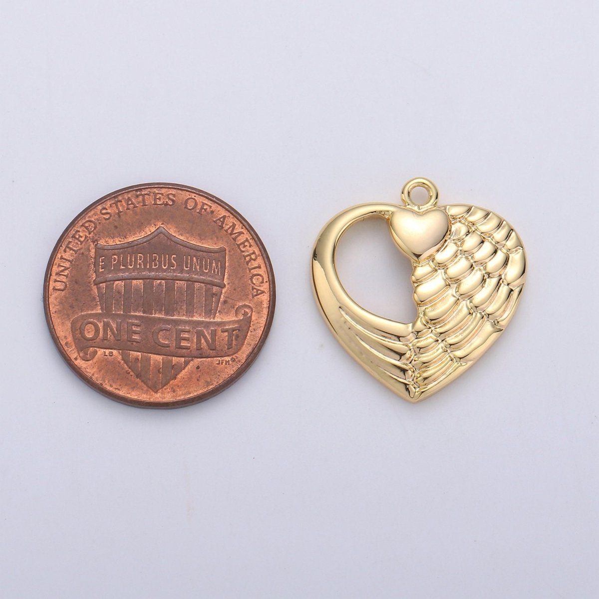 24K Gold Filled Beautiful Angel Wing Dainty Charm with Heart Love Symbol for Necklace or Bracelet, C-870