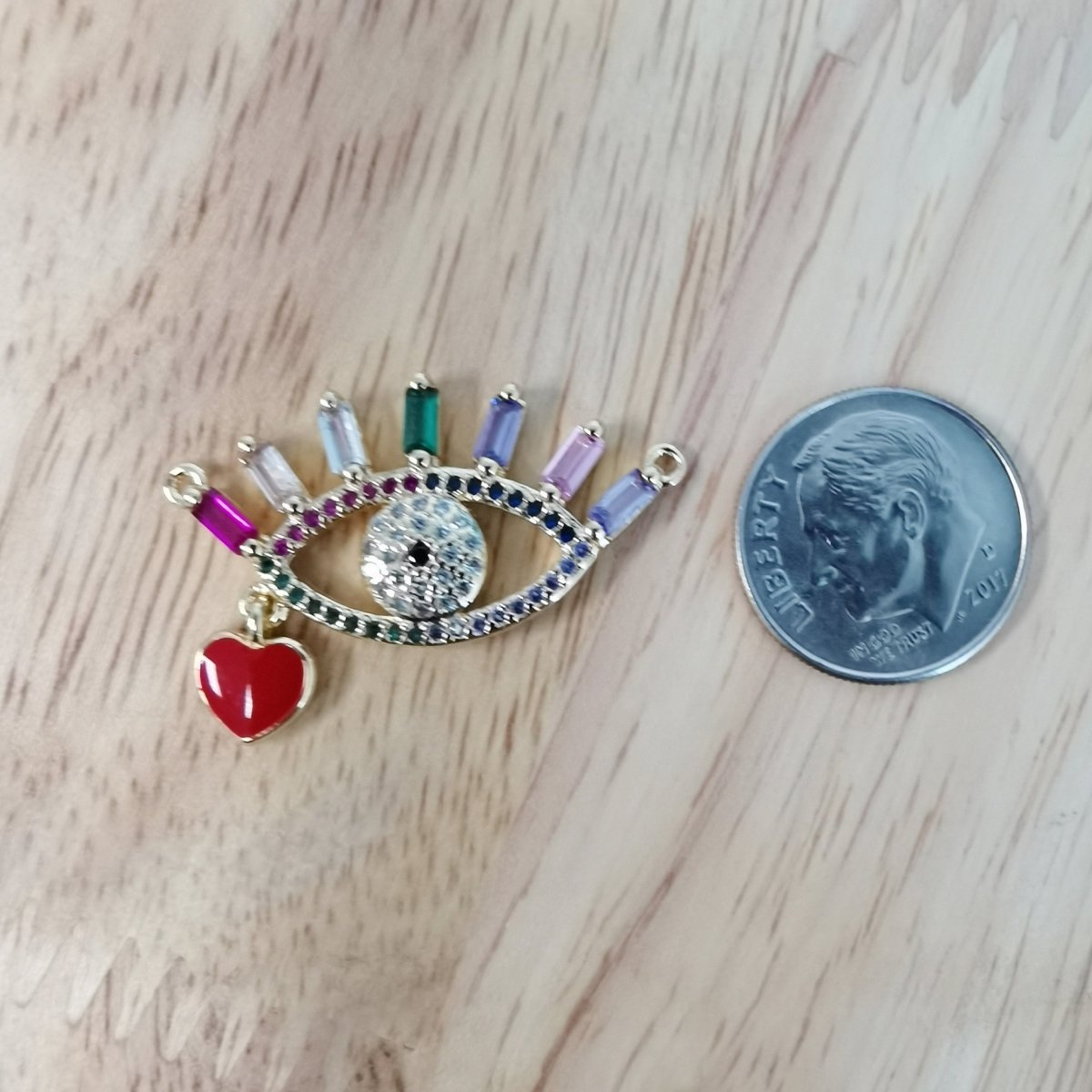24K Gold Filled Beautiful Rainbow Evil Eye Connector Micro Pave CZ DIY Red Heart Enamel Love Charm Necklace Bracelet Findings F-421