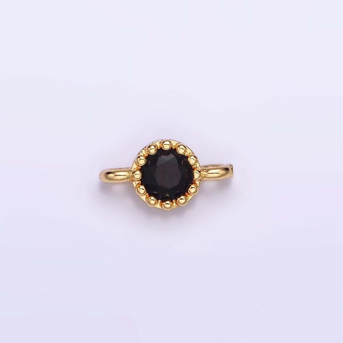 24K Gold Filled Black, Clear, Green, Red Round CZ 7.5mm Beaded Connector | Y-765 ~ Y-768