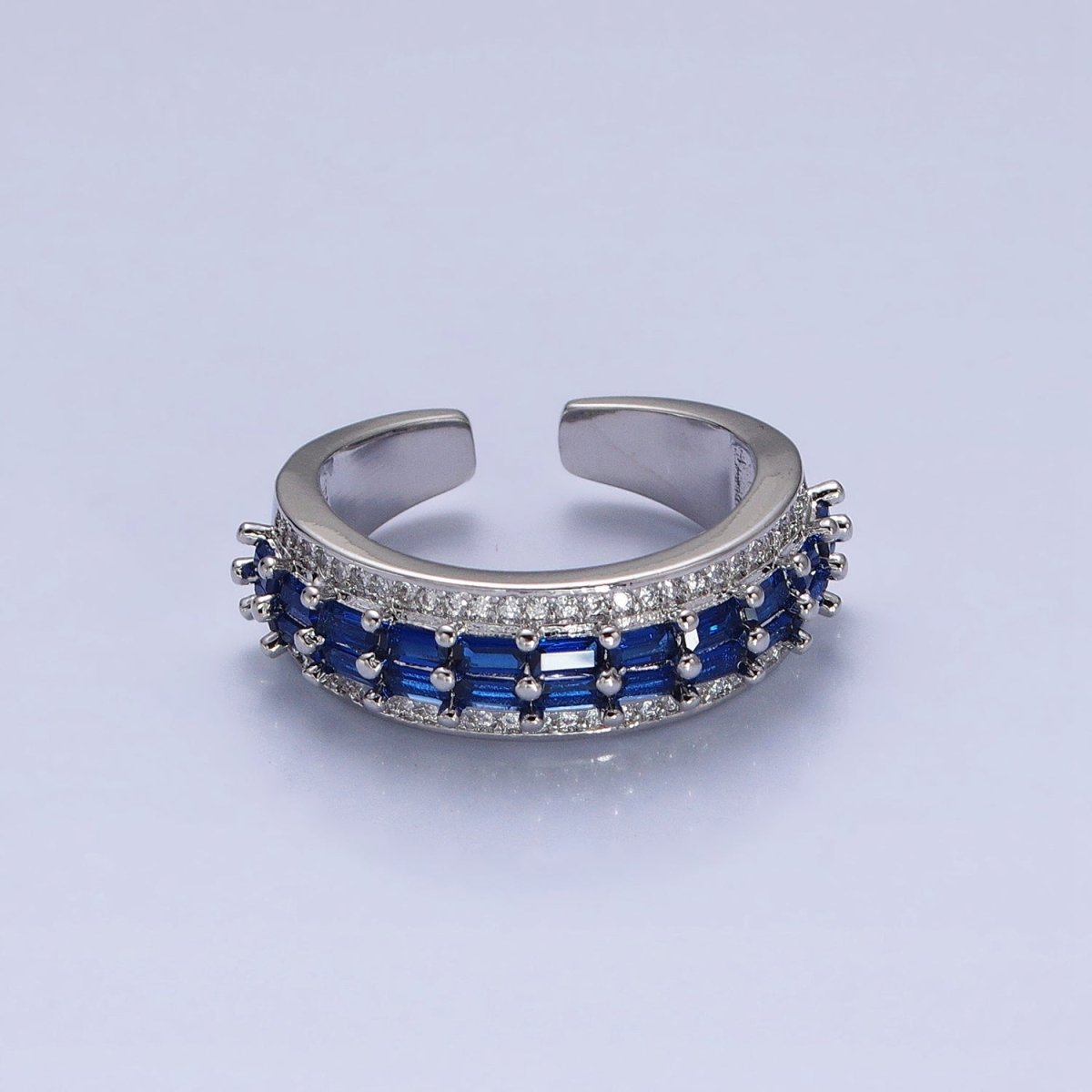 24K Gold Filled Black, Pink, Blue, Clear, Green, Fuchsia, Multicolor Baguette Micro Paved CZ Lined Ring in Gold & Silver | O-1821~O-1834