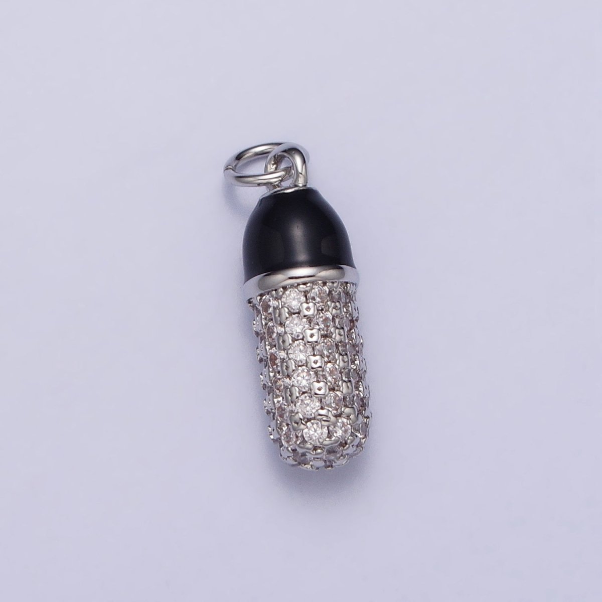 24K Gold Filled Black, White Enamel Micro Paved CZ Pill Oblong Add-On Charm in Silver & Gold | AC402 - AC405