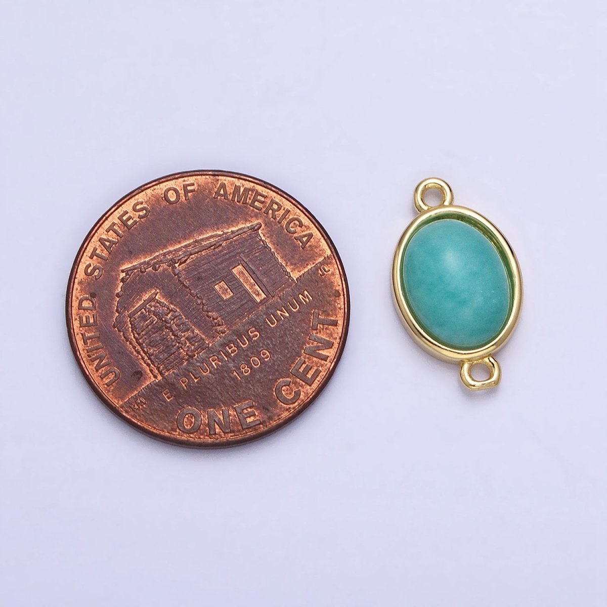 24K Gold Filled Blue Amazonite Natural Gemstone Cabochon Connector | Y-796