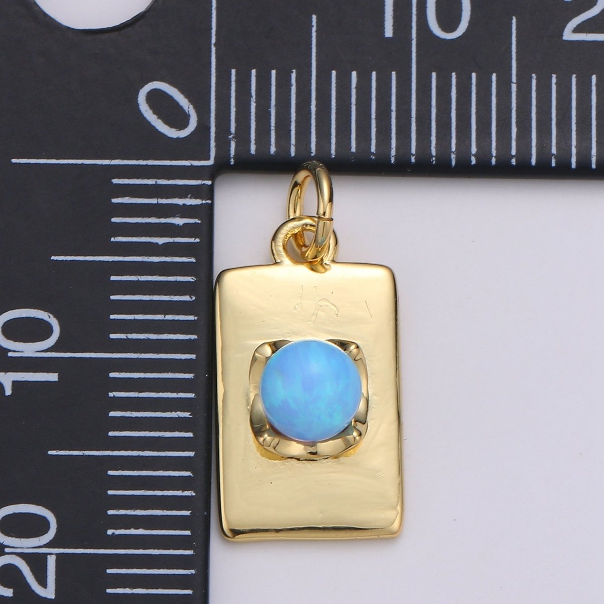 24K Gold Filled Blue Crystal Rectangle Charm  E-016