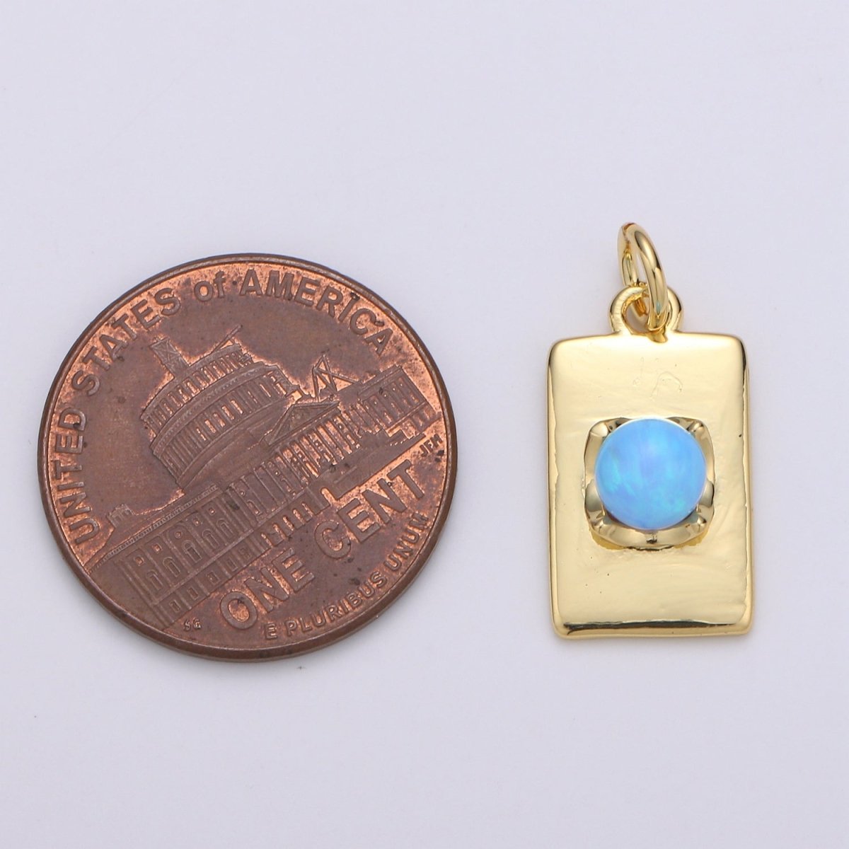 24K Gold Filled Blue Crystal Rectangle Charm  E-016