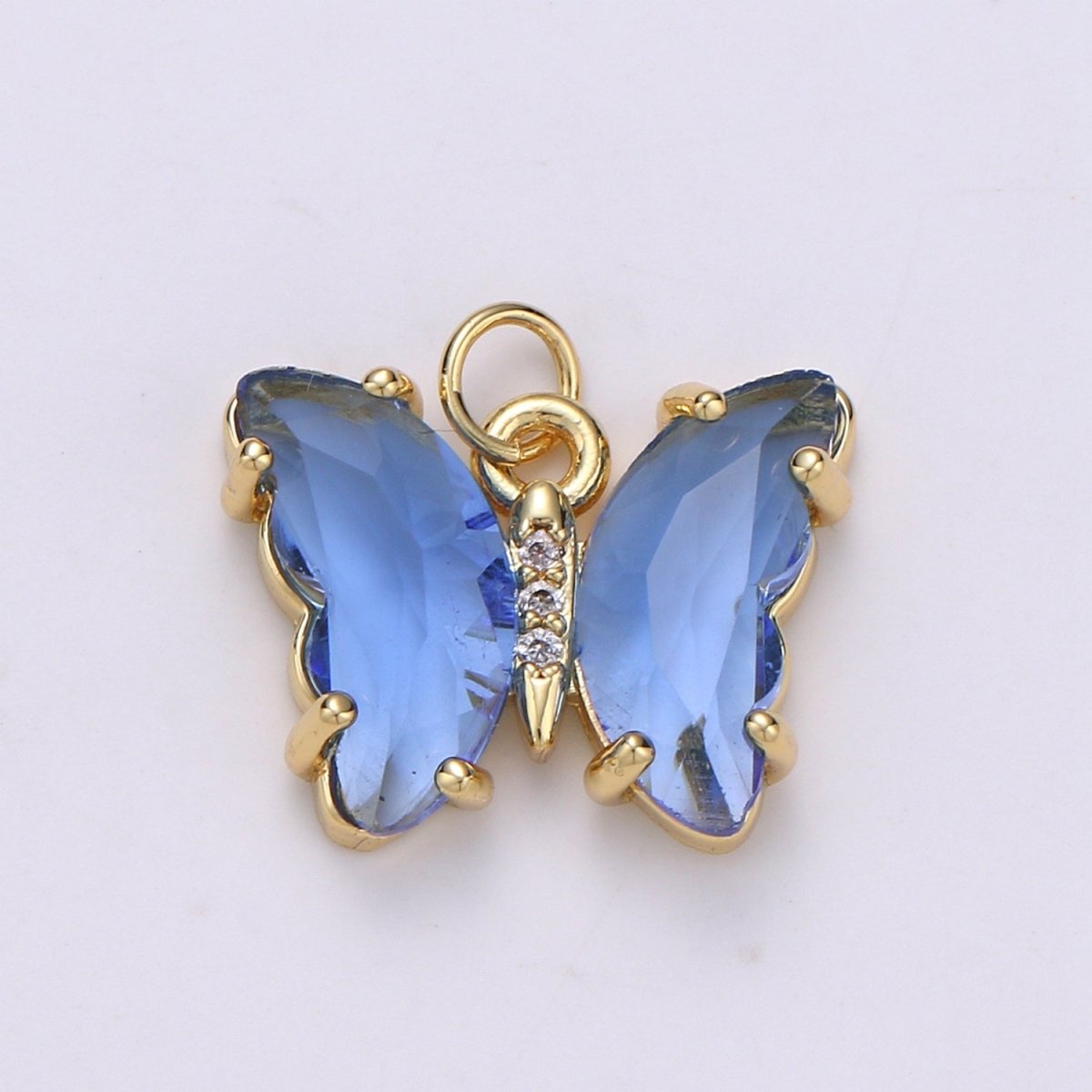 24K Gold Filled Blue, Green, Lavender, Purple Acrylic Micro Paved CZ Butterfly Mariposa Charm | M-377 - M-380