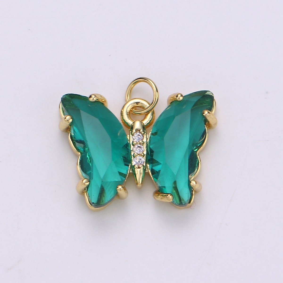 24K Gold Filled Blue, Green, Lavender, Purple Acrylic Micro Paved CZ Butterfly Mariposa Charm | M-377 - M-380