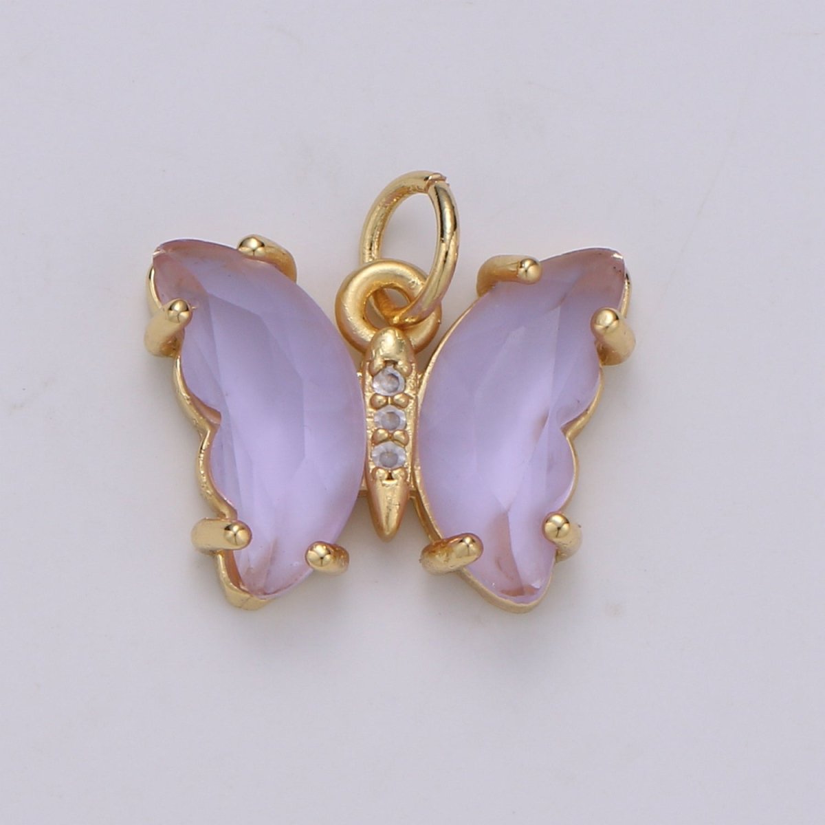 24K Gold Filled Blue, Green, Lavender, Purple Acrylic Micro Paved CZ Butterfly Mariposa Charm | M-377 - M-380