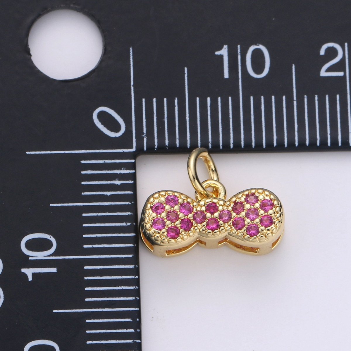 24k Gold Filled Bow Charms, Cz Bracelet Charm, Fuschia Micro Pave Bow, Mini Bow Pendant,Cubic Zirconia Charm, gf Charm D-538