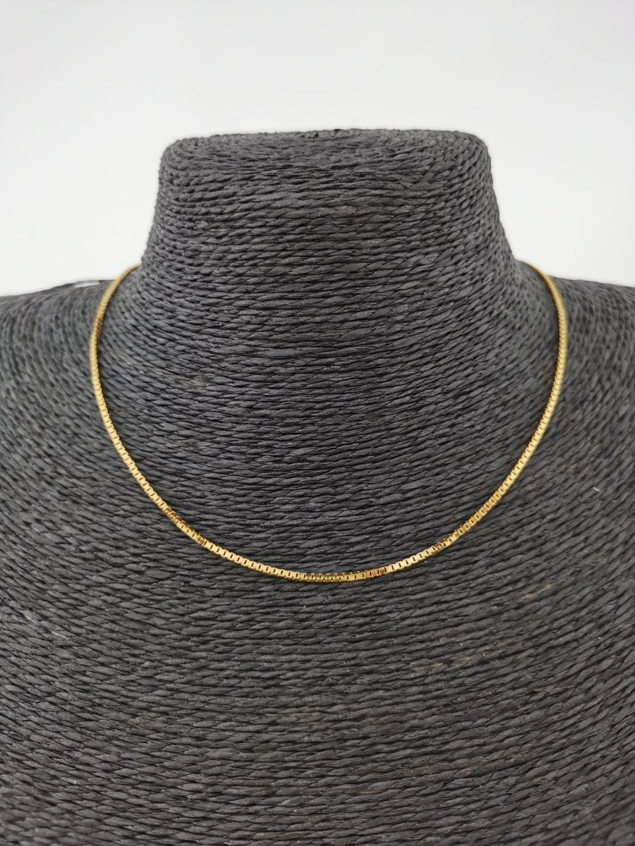 24K Gold Filled Box Chain Necklace, 17.5 inch Box Finished Necklace For Jewelry Making, Dainty 1.1mm Box Necklace w/ Spring Ring | CN-294