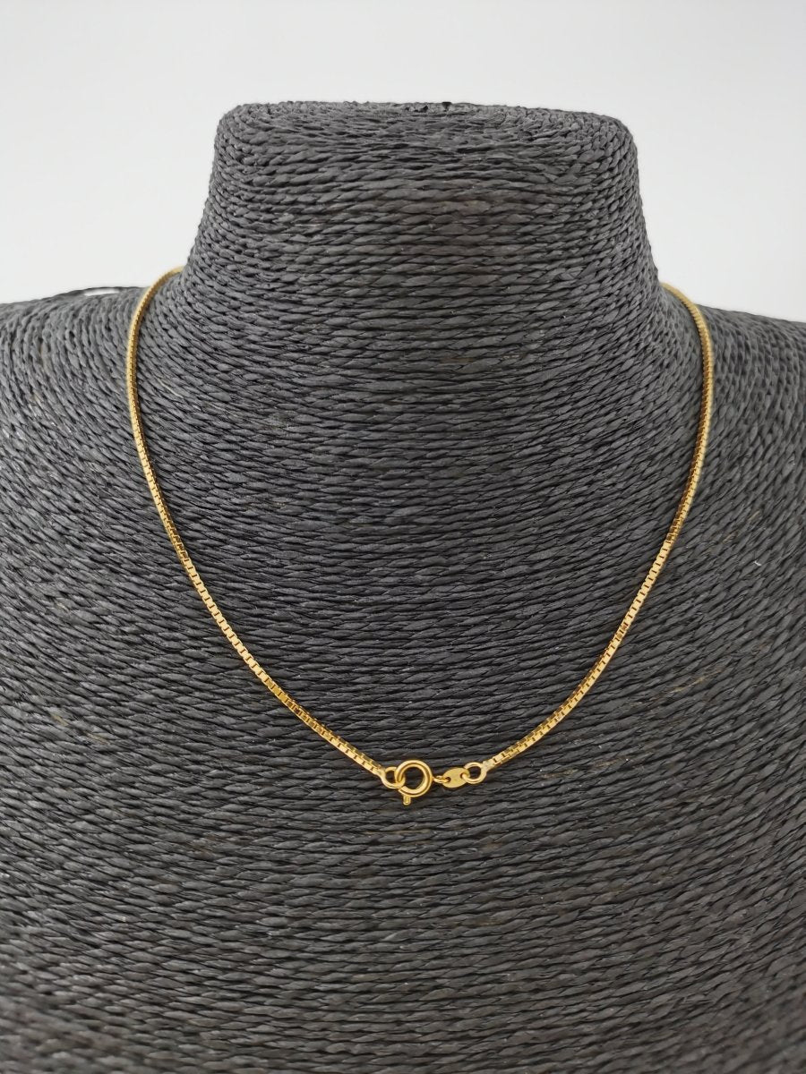 24K Gold Filled Box Chain Necklace, 17.5 inch Box Finished Necklace For Jewelry Making, Dainty 1.1mm Box Necklace w/ Spring Ring | CN-294